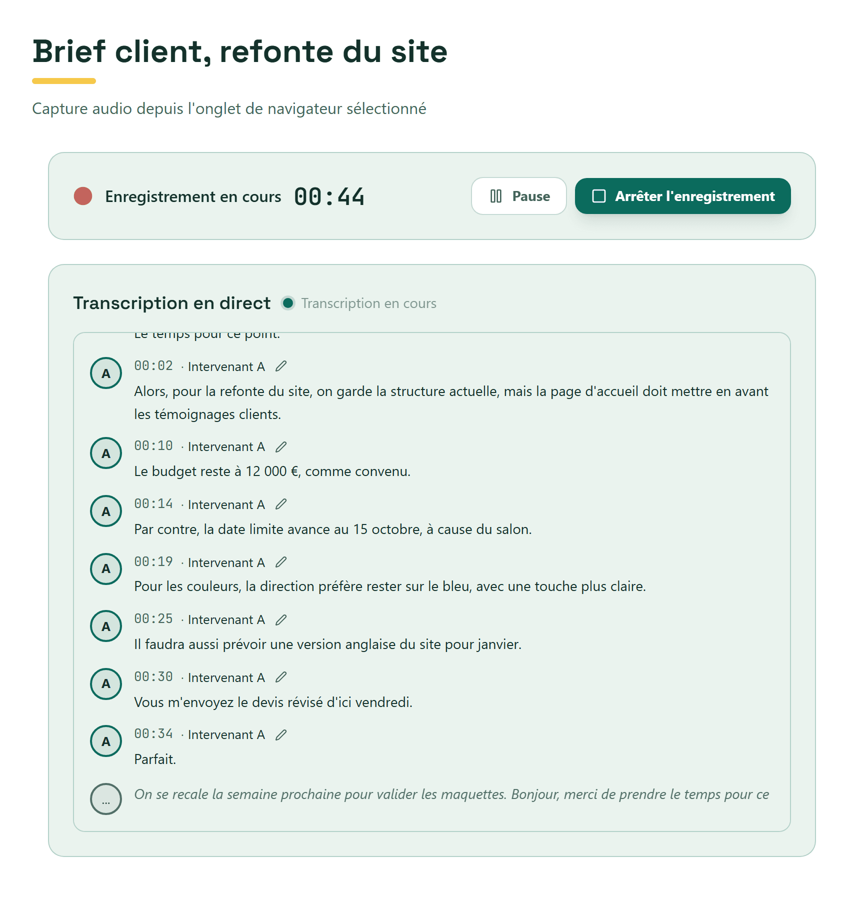 La transcription défile