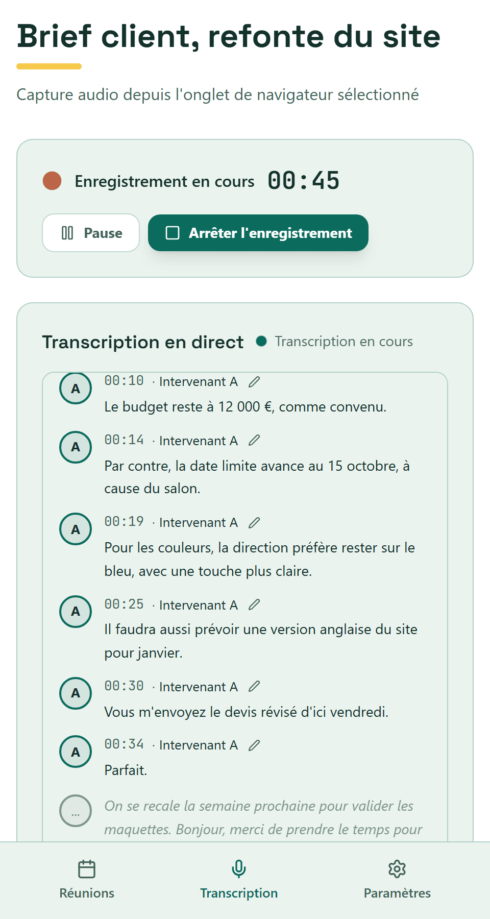 La transcription défile